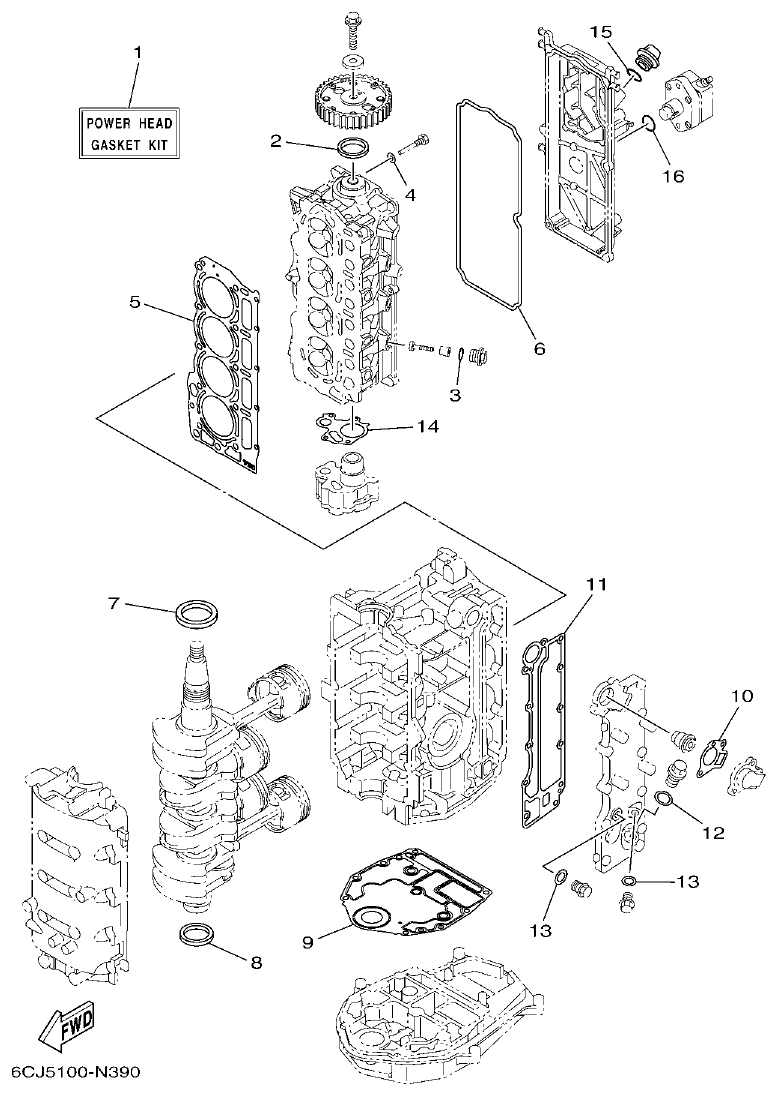 Yamaha F70AET REPAIR KIT 1 parts diagram